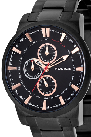 Police, Мултифункционален часовник с метална верижка, Черен