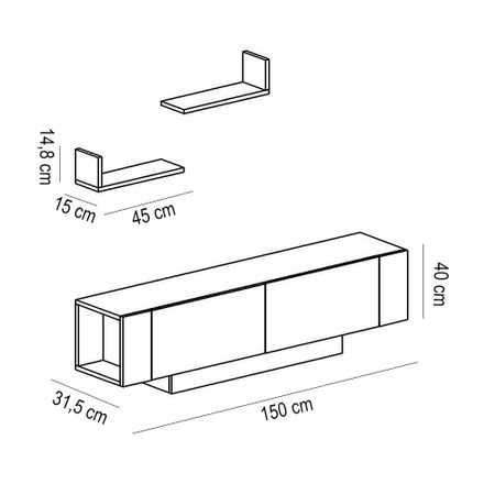 Секция TV Ekol Decorotika, 150 x 40 x 31.5 см, ПДЧ с меламин, Бяла