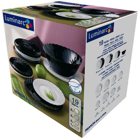 Комплект чинии Luminarc, 19 части, Черен/Бял