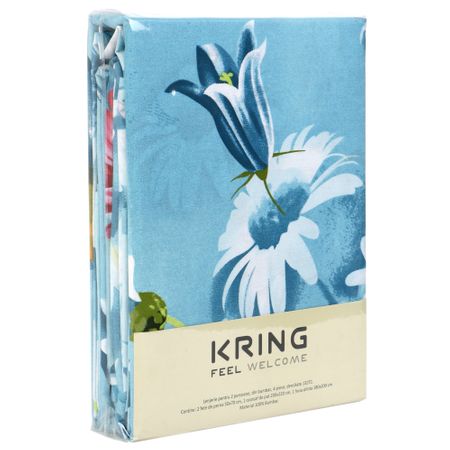Спален комплект Kring Pastel, 100% памук, Цветен принт, Светлосин