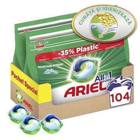 Капсули Ariel All in One PODS Mountain Spring, 2x52 броя, 104 изпирания