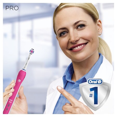 Ел. четка за зъби Oral-B Pro 2 2500 Design Edition 3D White, 40000 пулсации/мин, 8800 осцилации/мин, 3D почистване, 2 програми, 1 накрайник, Комплект за пътуване, Розов