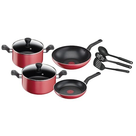 Комплект от 9 части Tefal Super Cook, 2 тенджери с капак, Wok, Тиган и 3 прибора