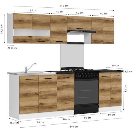 Комплект кухненски мебели Kring Yasmine, 240x195,5x60 см, Дъб