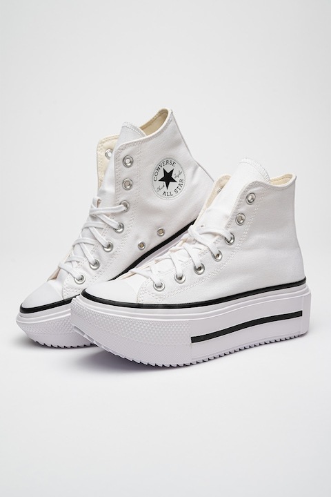 Converse, Кецове All Star Lift Double Stack с равна платформа, Бял, Избеляло черно, 4 Converse, Кецове All Star Lift Double Stack с равна платформа, Бял, Избеляло черно, 4