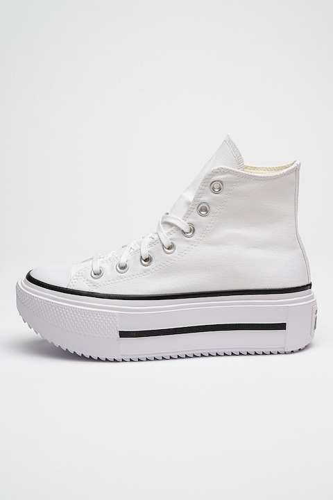 Converse, Кецове All Star Lift Double Stack с равна платформа, Бял, Избеляло черно, 4